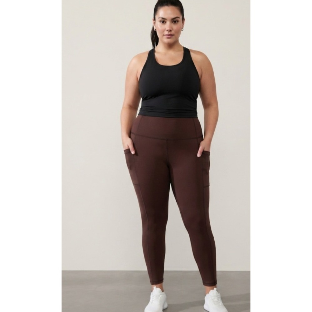 GapFit Brushed Power Recycled Leggings XL Regular Burgundy Brown Side Pockets